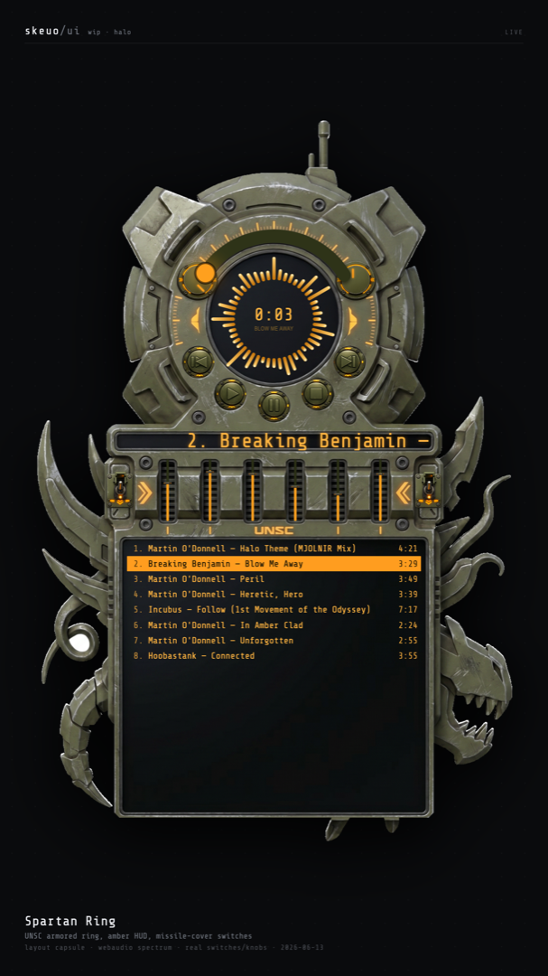 Spartan Ring skin — a Halo-2-era armored ring dial with amber on a UNSC panel