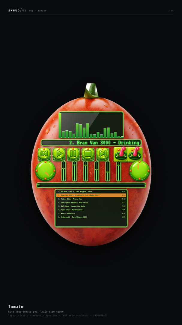 Tomato skin — a generated ripe-tomato body with green controls